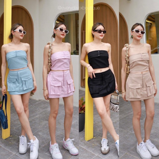 SPRING SUMMER STYLE 💕🫶🏻(530฿ฟรีส่ง) ชุดเซทซัมเมอร์ รุ่นนี้สวยปัง น่ารักมากกกก เสื้อเกาะอกมาพร้อม กระโปรงกางเกง glam