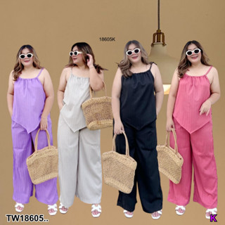 TwinsShopVip💗พร้อมส่ง TW18605 set 2 ชิ้น Bigsize เสื้อทรง 3 เหลี่ยม + กางเกงขายาว ..