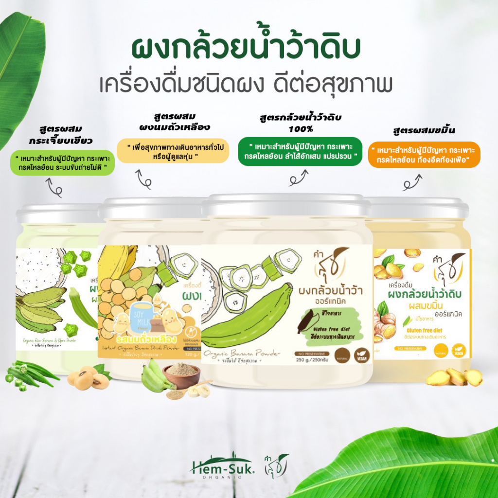 ซื้อ ผงกล้วยน้ำว้าดิบออร์แกนิค "คำสุข" (มีให้เลือกหลายสูตร)Organic Banana Powder ตัวช่วยลดกรดไหล​ย้อน​​ ป้องกันโรคกระเพาะ​