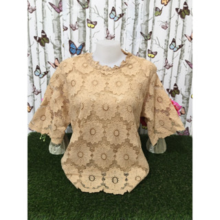 เสื้อลูกไม้ อก44-46 เสื้อสาวอวบ เสื้อลายดอก แขนสามส่วน คอกลม  รุ่น81152-4605