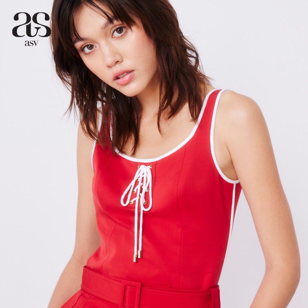 [asv ss23] Sunshine Tank Top เสื้อกล้ามผู้หญิง คอกว้าง แต่งผูกเชือกด้านหน้า แต่งขอบผ้ากุ๊น