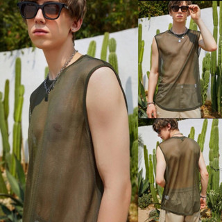 เสื้อกล้ามซีทรูผู้ชาย เสื้อแขนตัดตาข่าย เสื้อซัมเมอร์ผู้ชาย summer tee , see-though tank