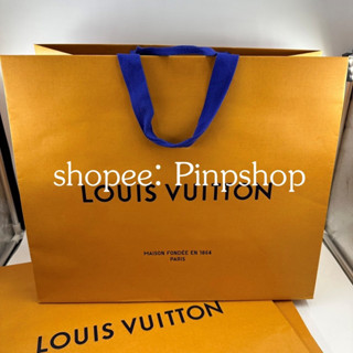 LV Louis Vuitton หลุยส์ วิตตอง ถุงกระดาษ สีส้ม รุ่นปัจจุบัน ของแท้ แบรนด์เนม ถุงแบรนด์เนม paper bag ถุงหลุยส์ ถุงแท้