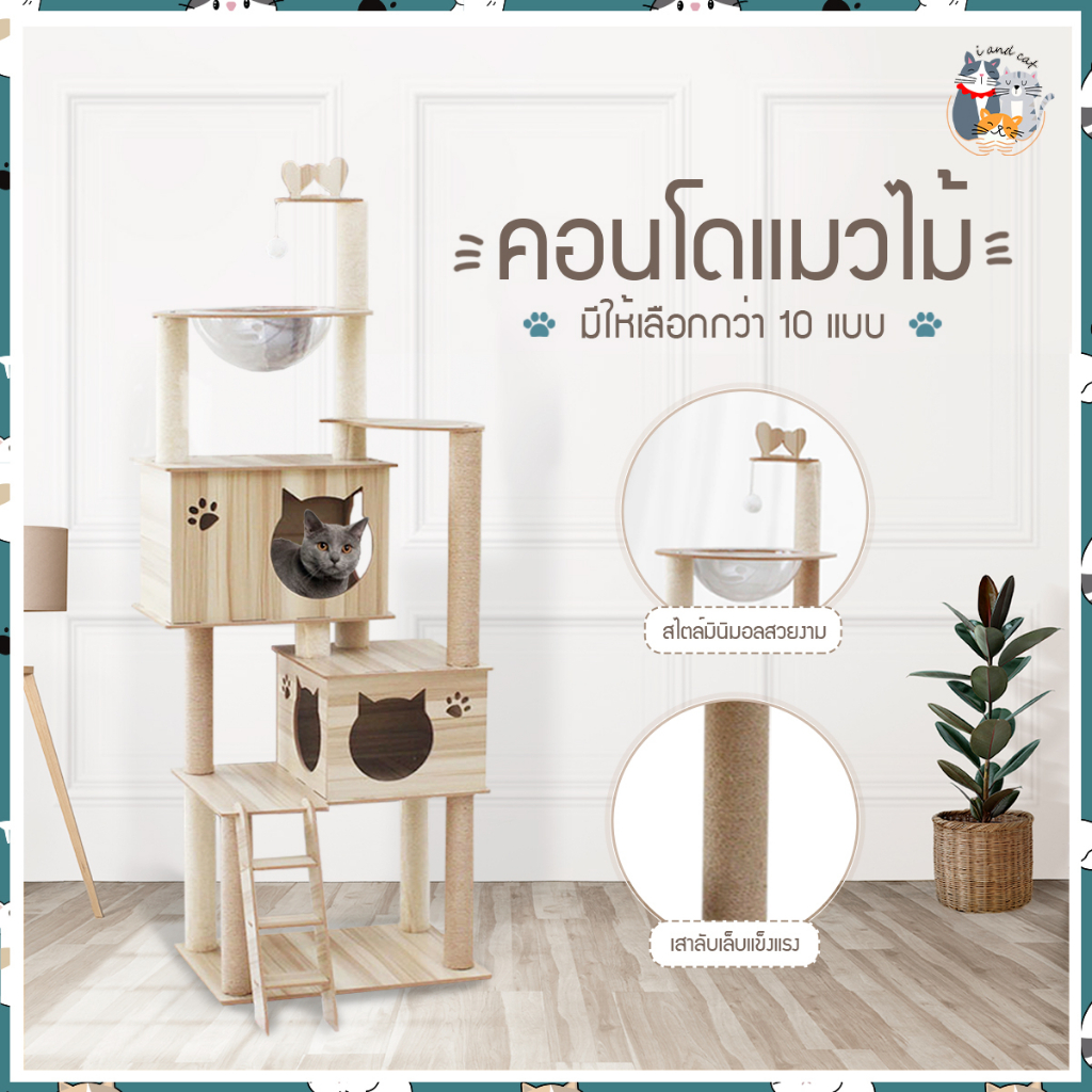 I&CAT สินค้าใหม่พร้อมส่ง คอนโดน้องแมว คอนโด มีหลายขนาดให้เลือก คอนโดพร้อมเสาลับเล็บ คอนโดไม้สไตล์มินิมอล ที่ปีนเล่นแมว