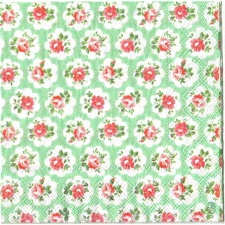 Pladao Napkin ภาพ Cath Kidston กรอบดอกไม้ กุหลาบ พื้นเขียว กระดาษ แนพกิ้น สำหรับงานศิลปะ เดคูพาจ decoupage ขนาด L 33x33