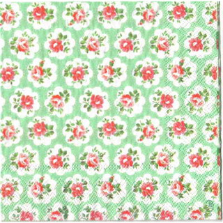 Pladao Napkin ภาพ Cath Kidston กรอบดอกไม้ กุหลาบ พื้นเขียว กระดาษ แนพกิ้น สำหรับงานศิลปะ เดคูพาจ decoupage ขนาด L 33x33