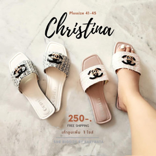 รองเท้าไซส์ใหญ่ 41-45 รองเท้าแตะผ้าทวิต แต่งอะไหล่ CC Christina bigsize plussize