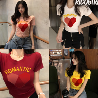 【RicoGirl】 *พร้อมส่ง*  เสื้อคอกลมแขนสั้น สกรีนลายหัวใจ #6759 เสื้อ เสื้อยืด เสื้อครอป เสื้อผู้หญิง เสื้อแฟชั่น เสื้อผ้า