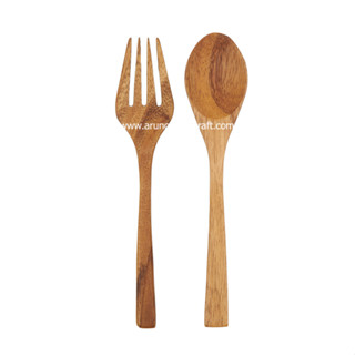 ช้อนส้อมไม้ สีเข้ม l RUBBER WOOD FORK &amp; SPOON