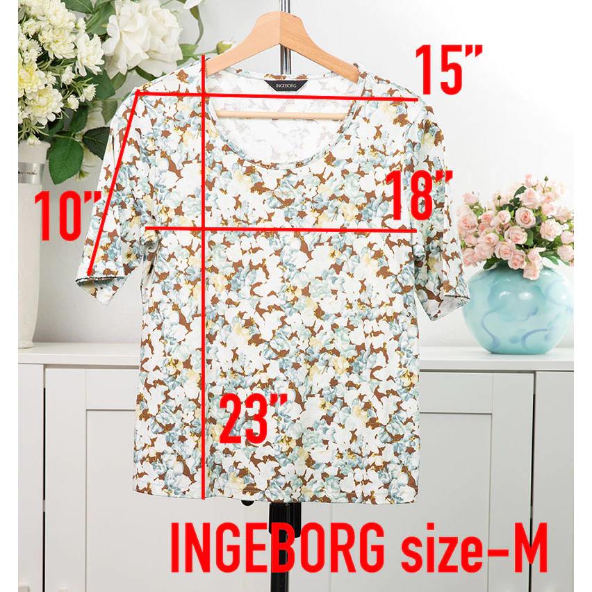 เสื้อคอกลมแขนสั้น INGEBORG ลายดอก สีน้ำตาลเขียว ไซส์ M thumbnail 3