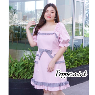 💥SALE💥 เดรสไซส์ใหญ่ สีชมพู แต่งสก๊อต งานพรีเมียม นำเข้า Peppermint Plus Size (435)