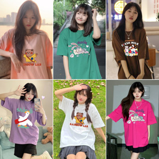 PBTB025🌺ส่งจากไทย🌺เสื้อยืดลายการตูคอกลมแขนสั้นผู้หญิงสไตล์เกาหลี oversize เสื้อลายสกรีนคมชัดแฟชั่นลำลอง เนื้อผ้าเด้ง