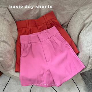 seoulday_stuff◆(BDS032) Basic Day Shorts กางเกงขาสั้นผ้าเคนนี่ เอวสูง กางเกงขาสั้นสีชมพูบานเย็น สีสวย ทรงสวย เนื้อผ้าดี