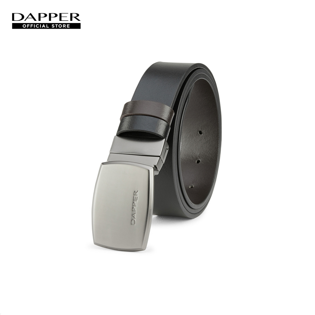 DAPPER เข็มขัดผู้ชาย หนังแท้ Reversible Rectangular Belt สีดำ แบบใส่ได้ 2 ด้าน (BBC/BK/1248PG2)