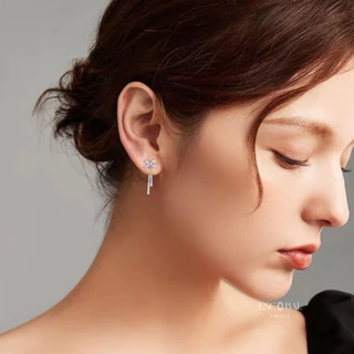 ESCOBAL ต่างหูเงินแท้ Bow Tassel จี้เพชร Moissanite ต่างหูเพชร ต่างหูแฟชั่น ตุ้มหูเงิน วาเลนไทน์
