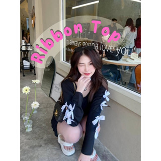 -Ribbon top- เสื้อแขนยาว ติดโบว์(ถอดได้) คอกลม y2k น่ารักๆ เกาหลี ป้าย Sheeny.