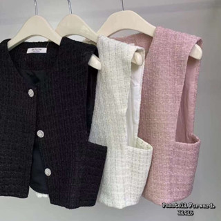 🇰🇷New🇰🇷  Korea tweed vest Vestทวีตเกาหลีงานสวยหรูหรา ใส่สวยมากค่าา รุ่นนี้ แนะนำเลยยย