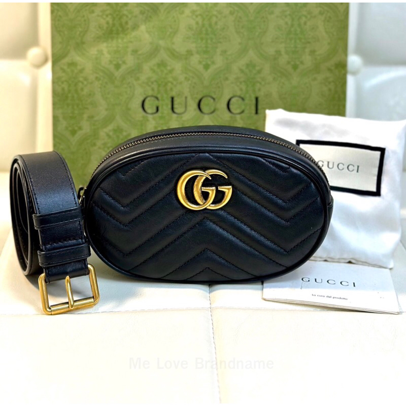 Gucci GG Marmont Belt Bag Matelasse Chevron Leather Black (รับประกันสินค้าแท้ 100%)