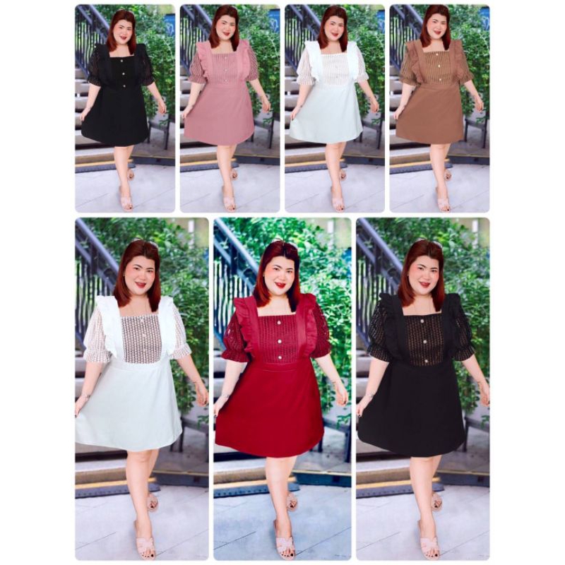 225.R ชุดเดรสสาวอวบ ชุดออกงานสาวอวบ แต่งลูกไม้ระบายข้าง กระดุมมุก - รูปที่ 6