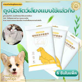 ถุงมืออาบน้ําสัตว์เลี้ยง 6ชิ้น/ห่อ อาบน้ำแมว การทำความสะอาดและการฆ่าเชื้อ ให้ความชุ่มชื้นยาวนาน ขจัดกลิ่น