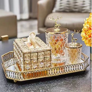 🌼ตกแต่งห้อง🌼ของตกแต่งบ้าน โกลเด้นกล่องทิชชู่ แจกัน ถาด ถ้วยคริสตัล ชุดสูทของตกแต่ง ของตกแต่งทำจากวัสดุโลหะ สวยหรูมาก
