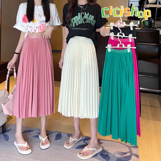 Cicishop(2328)Pleaty skirts กระโปรงยาวพลีทอัดจีบทรงสวย สีคัลเลอร์ฟูลสดใส basic style