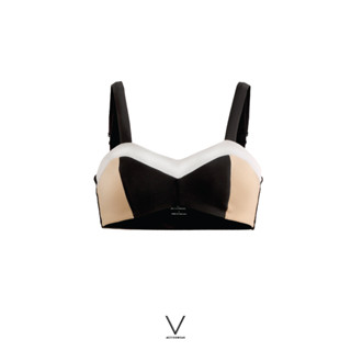 SS2023 BLACK &amp; NUDE BRA  บราใส่ว่ายน้ำ สีดำแถบสีเนื้อ ผ้าหนา กัน UV UPF 50+