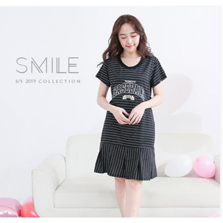 เดรสคลุมท้องให้นม Sport mom สีดำ สกรีนอักษรภาษาอังกฤษ แนวสปอร์ต เท่ๆ