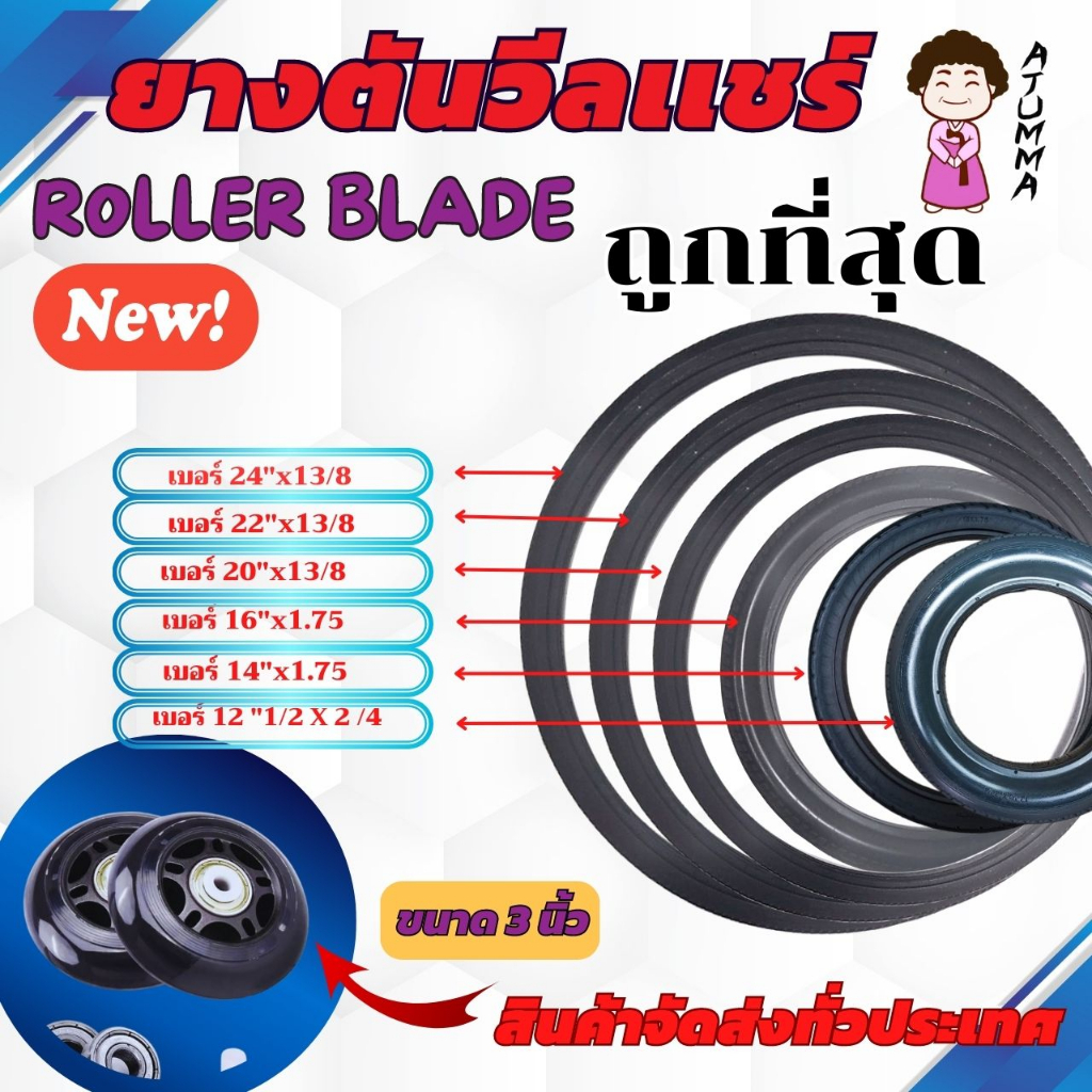 ยางอะไหล่ ยางตัน PU ยางรถเข็นผู้ป่วย อะไหล่ ล้อ รถเข็น วีลแชร์ (ยาง 12,14,16,20,22,24 นิ้ว)(ขายเป็นเ