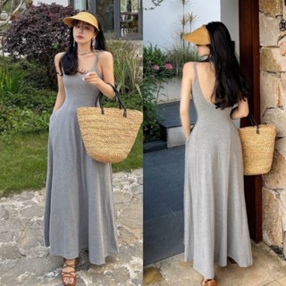 maxidress สายเดี่ยวผ้ายืดเว้าหลัง อกเสริมฟองน้ำ ใส่สวยดูดีมาก