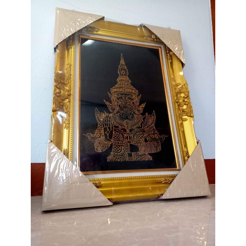 ท้าวเวสสุวรรณ งานกระจก อธิษฐานขอ ได้แล้วค่อยบูชา (พรีออร์เดอร์ 10-15วัน) งานศิลปะแท้ แกะมือ กรอบหลุย
