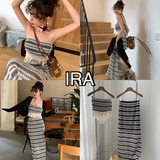 BY IRa (D1017) Serena 2-pieces Complete Look Set เซ็ท2ชิ้น เกาะอก+กระโปรงยาวลายทาง มีชายเสื้อเพิ่มความน่ารัก ผู้ดีเรีย
