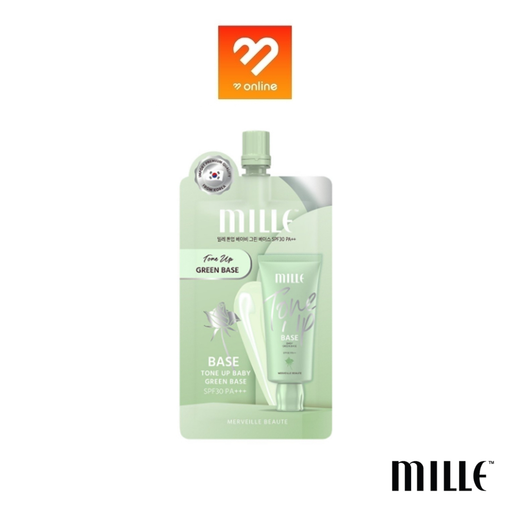 #ซองเขียว ใหม่ Mille TONE UP BABY GREEN BASE SPF30 PA++ 6 g มิลเล่ เบสเขียว ปกปิดรอยแดง คุมมัน