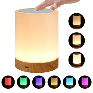 Dimmable Atmosphere LED Colorful Table Gift Bedroom Night Light Home Decor Multicolor USB Touch Control Wood Grain