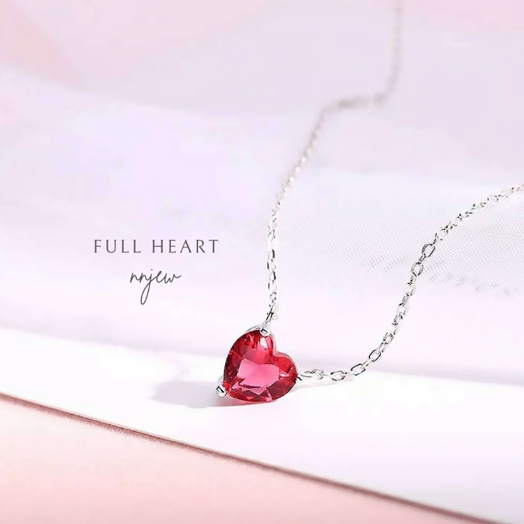 สร้อยคอ Red Crystal Heart Necklace เครื่องประดับ แฟชั่น