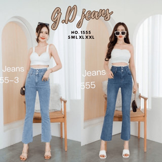 ❣G.D JEANS กางเกงยีนส์ขาม้านิดๆแต่งขอบเอวลูกไม้ No.1555