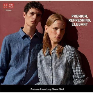 UNIQLO x Linen x M ใหม่กริบ ลายสก๊อตขาวเขียว รุ่นใหม่ อก 36 ยาว 25 • Code : 528(4)