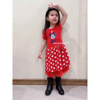 ชุดเดรสเด็กมือสอง**Dress Minnie Mouse ป้าย Disney Stroe แท้!!!/Size 7-8y/Size 130**l เดรสมินนี่เม้าส์สีแดงสุดน่ารัก!!!!