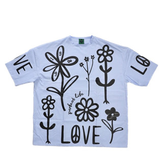 Black cactus - Oversized T-shirt - Light Blue - Big Flower