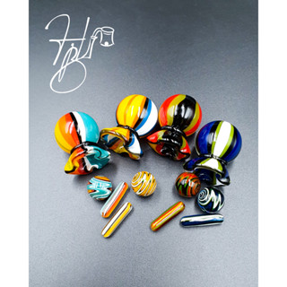 Set ลูกแก้วหมุน 3pc* Multi-Striped Glass Ball Set Carb Cap for Quartz Banger, Dabrig BE30