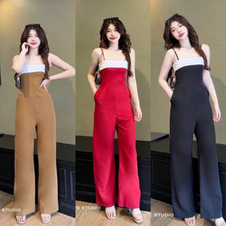 Two tone jumpsuit ชุดจั้มสูทขายาว ลุคคุณหนู