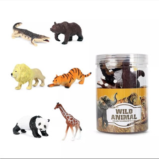 โมเดลสัตว์ซาฟารี สัตว์ป่า 6 ชิ้น ชุดโมเดลจระเข้ หมี สิงโต เสือ แพนด้า ยีราฟ Wild Animal Sensory Play Lookmaebaby