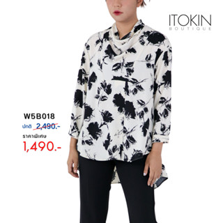 ITOKIN เสื้อคอตั้งถ่วงพิมพ์ลายผ้าซิลค์ซาติน W5B018