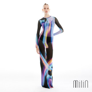 [MILIN] Stunning Dress Round neckline see through Maxi dress เดรสยาวคอกลมซีทรูพิมพ์ลาย