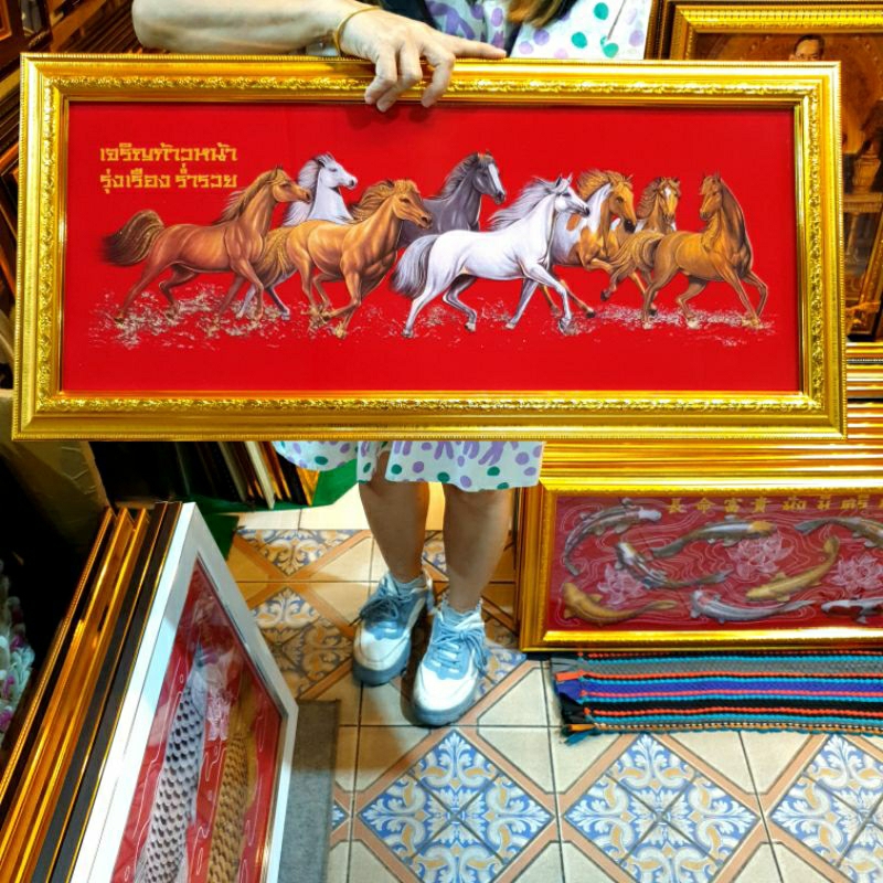 กรอบรูป ม้า ม้าแปดเซียน ม้ามงคล ม้าวิ่ง ม้า8ตัว ภาพม้า ภาพม้าเรียกทรัพย์