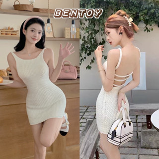 Bentoy (4H05) ชุดเดรสสายเดี่ยว ผ้านิ่ม ดีเทลสายผูก รัดรูป เซ็กซี่น่ารัก