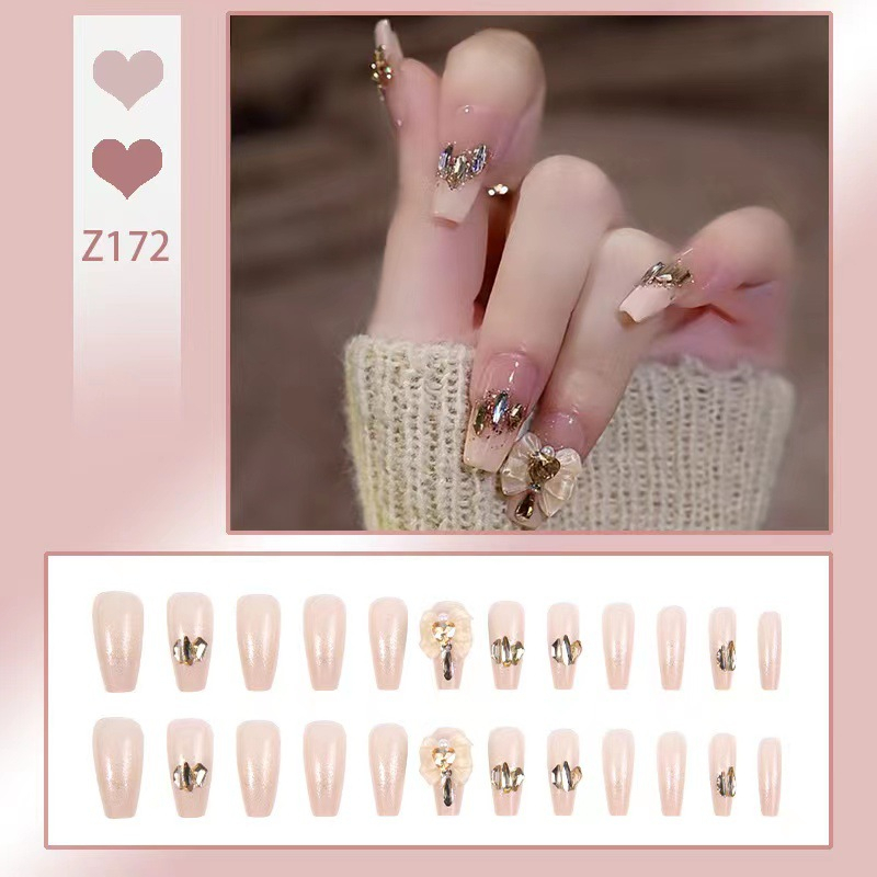 จัดส่งวันนี้ 【DD172】เล็บปลอมสำเร็จรูป เล็บปลอมยาว กันน้ำ หลากหลายสไตล์ กล่องละ 24 ชิ้น