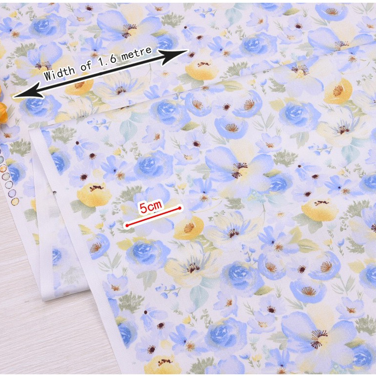 ผ้าคอตตอน 100% ทอทวิล ตัดขายเป็นเมตร พิมพ์ลายดอกไม้  หน้ากว้าง1.6 เมตร