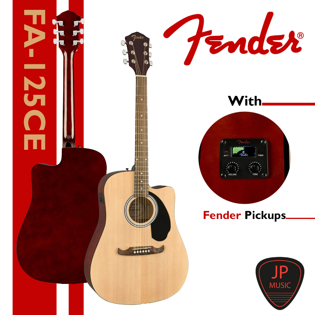 FENDER FA-125CE กีต้าร์โปร่งไฟฟ้า [แถมฟรี กระเป๋าใส่กีต้าร์+ปิ๊ก+ประแจขันคอ]