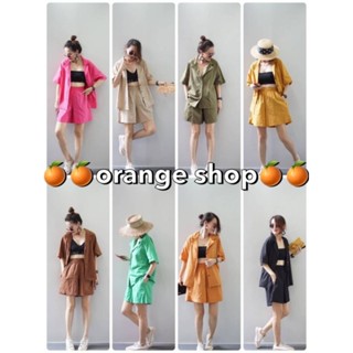 🍊🍊สินค้าจากร้านorange shop🍊🍊Setฮาวายชุดเซ็ทกางเกงขาสั้น ผ้าลินินผสมแบบบางตัวเสื้อเป็นเชิ้ตปกฮาวาย